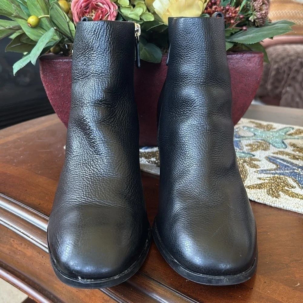 Kate Spade Manhattan Black Pebble Uptown Leather Booties Block Heel Ankle Boots